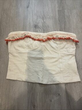 Free People Cream Strapless Tube Top with Rose Gold Logo Plaque